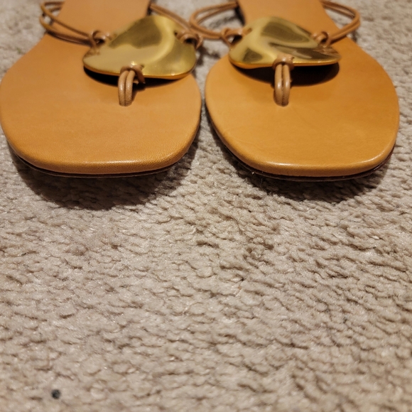 Tory Burch Patos Thong Sandal Caramel Corn Gold Size 10